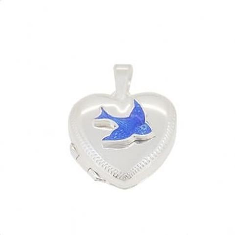 Sterling Silver 13mm Bluebird of Happiness Heart Pendant Photo Locket