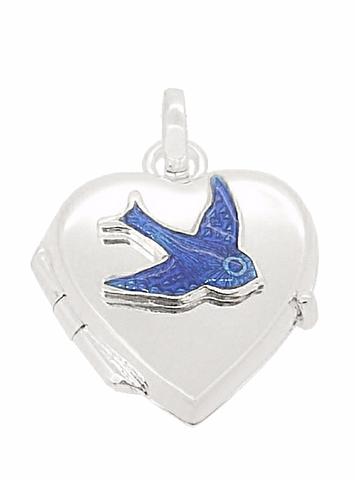 Sterling Silver Bluebird of Happiness Heart Photo Locket