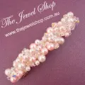 Bride Pink and White Pearl and Ab Swarovski Crystal Hair Clip 80mm
