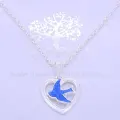 Sterling Silver 13mm Open Heart Bluebird Charm Necklace