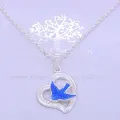 Sterling Silver 14mm Open Heart Bluebird Charm Necklace