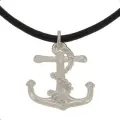 Sterling Silver Anchor Pendant Black Leather Necklace