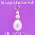 9ct Rose Gold Natural White Oval &amp; Round Freshwater Pearl Pendant