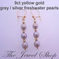 9ct Yellow Gold Grey Freshwater Pearls 9ct Safety Hook Designer Earrings