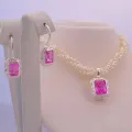 Sterling Silver Freshwater Pearl 3 Strand Twisted Necklace With Sterling Silver Pink Cz Pearl Enhancer &amp; Earrings