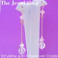 9ct Yellow Gold 8mm Swarovski Crystal Designer Drops Feature Crystal Hook Design Earrings