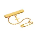 9ct Yellow Gold Rectangle Baby Brooch With Cross