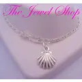 2.4g Sterling Silver 9mm Shell Charm Figaro Anklet 25cm