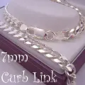 Unisex 7mm Diamond Cut Curb Necklace 55cm Chain in Sterling Silver