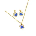 Bluebird of Happiness Hard Gold Plated Love Heart Charm Necklace Earrings Set