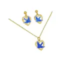 Bluebird of Happiness 9ct Gold Love Heart Charm Necklace Earrings Set