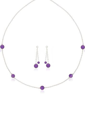 Amethyst Yard Necklace and Earring Set in Sterling Silver