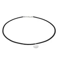 Personalised Coin Black Leather Anklet Chain in Sterling Silver