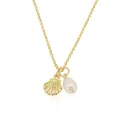 Coco Shoreline Seashell Pearl Charm Necklace in 9ct Gold
