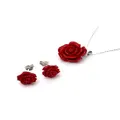 Red Rose Flower Stud Earrings and Necklace