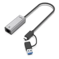 Unitek Y-3465A USB to Gig Ethernet Adapter with 2-in-1 Connectors (USB-C & USB-A) Supports up to 5Gbps, Supports IEEE 802.3, Aluminium Alloy Housing, 30cm Cable, Space Grey Colour.