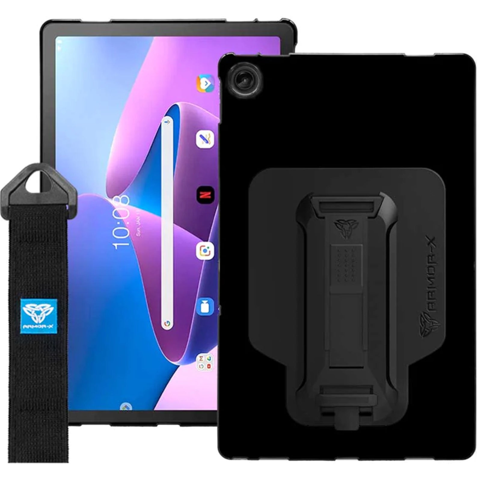 Armor-X (PUN Series) Shockproof Case w/ Kickstand & hand strap Tablet Case for Lenovo Tab M10 Plus 2K (3rd Gen 2022-2023 Model , TB125 / TB128)