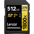 Lexar Professional Gold Series 512GB SDXC UHS-II , 1800x, up to 270MB/s read, 180MB/s Write,V60, Captures high-quality images and extended lengths of stunning 1080p full-HD, 3D, and 4K video with a DSLR camera, HD camcorder,