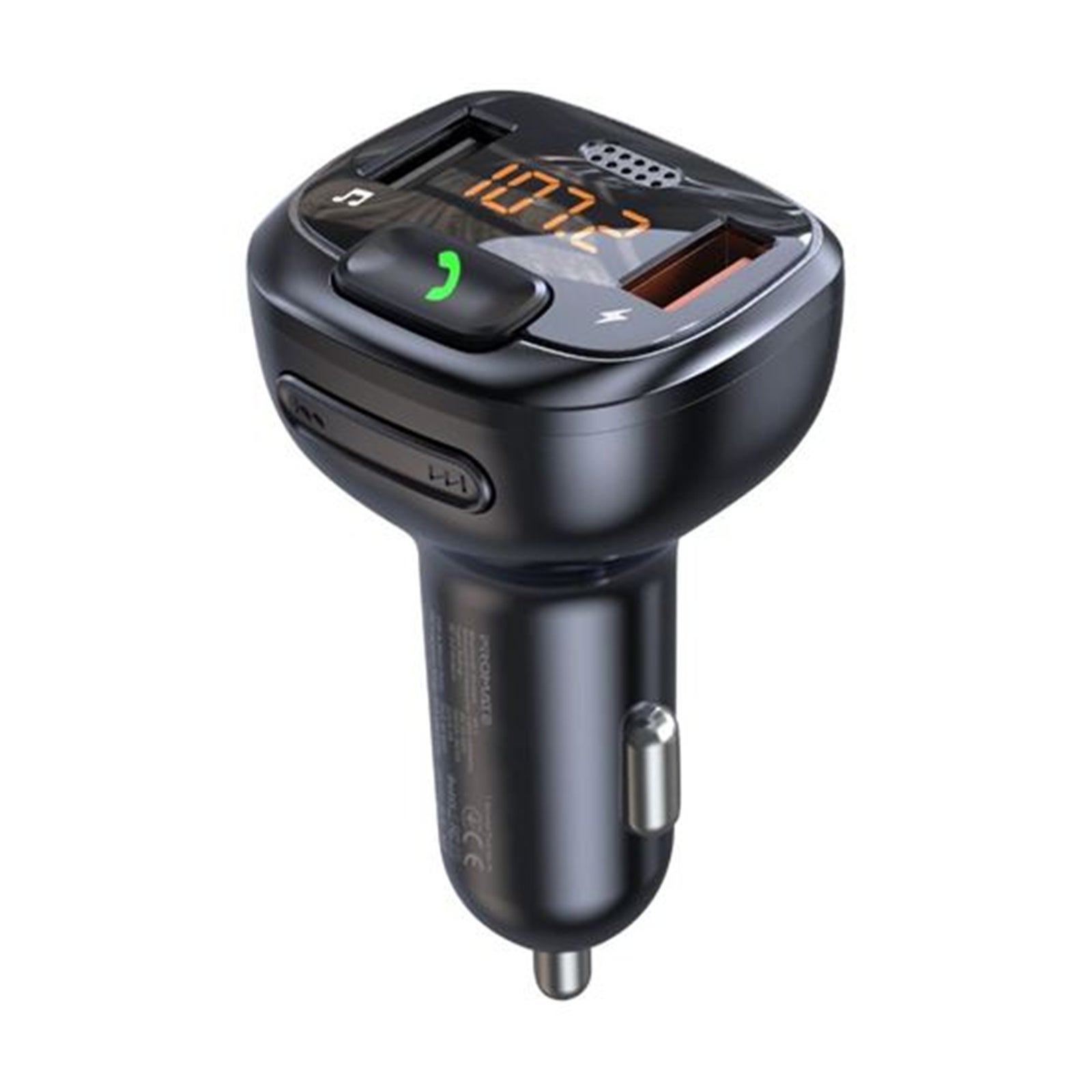 Promate SMARTUNE-4 Wireless In-Car FM Transmitter with Handsfree & QC3.0 - Bult-in Mic, Bluetooth, SD CardSlot, Frequency Range 87.5-108MHz, Output 5V/2.4A - Black Colour