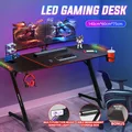 LED Gaming Desk Computer Desktop Carbon Fibre Racer Table Study Workstation RGB 140cm