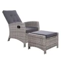 Sun lounge Recliner Chair Wicker Lounge Sofa Bed Outdoor Furniture Patio Garden Cushion Ottoman Grey Gardeon