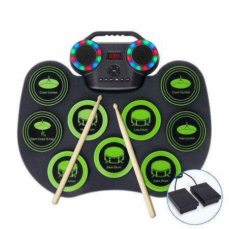 Electronic Drum Set Practice Drum Pad Built-in Dual Speakers and Headphone Jack for Beginner and Child