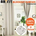 2X Blockout Curtains Blackout Curtains Thermal Eyelet Pure Fabric Pair - Beige
