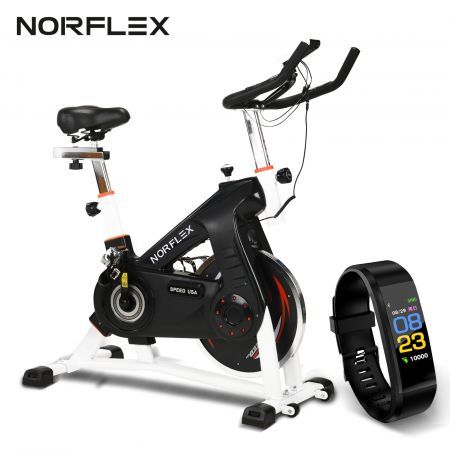 NORFLX Spin Bike Flywheel Commercial Gym Exercise Home Workout Bike Fitness White