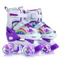 SizeM Kids Teens Roller Skates Adjustable 4 Sizes 4 Light Up Wheels For Size33-37 Col.Purple