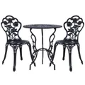 Gardeon 3PC Outdoor Setting Cast Aluminium Bistro Table Chair Patio Black