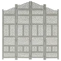 Hand carved 4-Panel Room Divider Grey 160x165 cm Solid Mango Wood