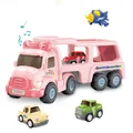4 In 1 Truck Transport Car Storage Car Set Aircraft Engineering Vehicle Airplane Car Toys for Kids Color Pink