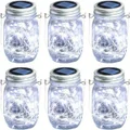 Hanging Mason Jar Solar Lights 6 Pack 20 LEDs IPX6 Waterproof Fairy Lights with Jars and Hangers Daylight Color
