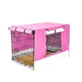 Wire Dog Cage Crate 30 inches with Tray + Cushion Mat + PINK Cover Combo