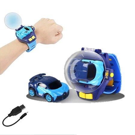 Remote Control for Watch Car, Mini Cartoon RC Watch 2.4G Long Distance Infrared Remote Control Sensing Model Car Toys (Blue, with Back Light)