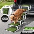 6 Steps Aluminium Dog Cat Pet Ramp Stairs Ladder Folding with Artificial Grass Surface