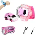 Mini Remote Control Car Watch Toys 2.4 GHz Watch Cartoon RC Small Car,Interactive Game Toys,Gift for Boys and Girls,Birthday(Pink)