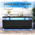 Luxsuite Smart Black TV Stand Unit LED Sideboard Cupboard Entertainment Centre Buffet Storage Cabinet Full High Gloss 2 Doors 3 Drawers Human Induction