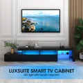 Luxsuite Smart TV Unit Black Stand Entertainment Centre LED Console Table Storage Cabinet Bench Shelf Rack 3 Drawers Full High Gloss Finish Human Induction
