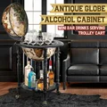 Antique Globe Alcohol Cabinet Round Mini Bar Drinks Serving Trolley Cart Wine Rack Mid-century