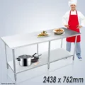 Kitchen Prep Table Cater Work Bench Table Stainless Steel W/Adjustable Feet-2438mmx762mm