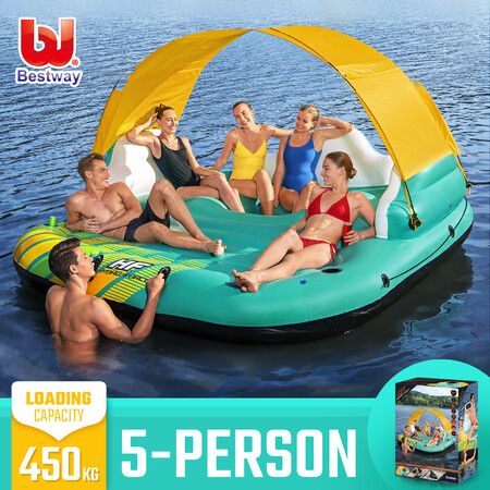 Bestway Floating Island Pool Party Swim Platform Raft Giant Inflatable Lounge Tube Sunshade 5 Persons 291cm