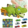 10 Pcs Kids Dino Truck,Dinosaur Excavator Engineering Vehicle Model Toy 1 Dinosaur Truck And 6 Alloy Car