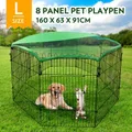 Cat Enclosure Dog Pet Playpen Fence Rabbit Cage Ferret Fencing Puppy Pen Duck Exercise Outdoor Indoor Foldable Portable Green Fabric Cover 8 Panels 63x91cm 36 Inch