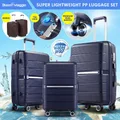 Luggage Set 3 PCS Carry On Suitcase PP Travel Lightweight Rolling Hard TSA Lock Spinner Wheels Aluminium Trolley Double Zipper Royal Blue