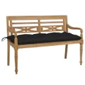 Batavia Bench with Black Cushion 120 cm Solid Teak Wood