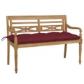 Batavia Bench with Wine Red Cushion 120 cm Solid Teak Wood