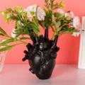 Black Anatomical Heart Vase Resin Flower Pot Desktop Ornament Heart Shaped Vases for Flowers Heart Sculptures Home Decor