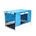 Wire Dog Cage Foldable Crate Kennel 24 inches with Tray + BLUE Cover Combo