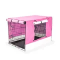 Wire Dog Cage Foldable Crate Kennel 24 inches with Tray + PINK Cover Combo